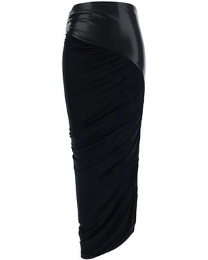 ANDAMANE Ursula Skirt Vegan Leather Detailed Draped Midi - Black