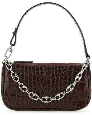 BY FAR Chocolate Leather Mini Rachel Handbag Borse A Mano - Black