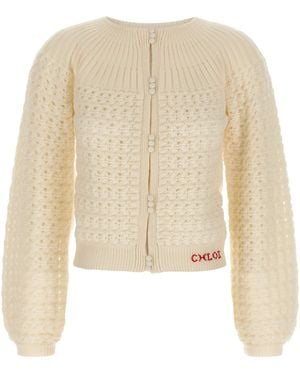 Chloé Jacquard Logo Cardigan - Natur