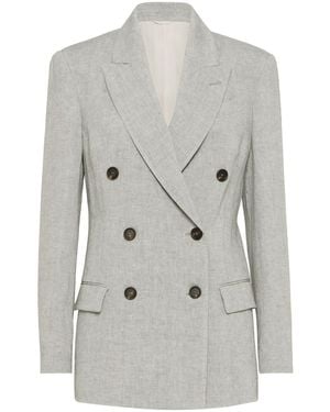 Brunello Cucinelli Linen Double Breasted Jacket - Grey