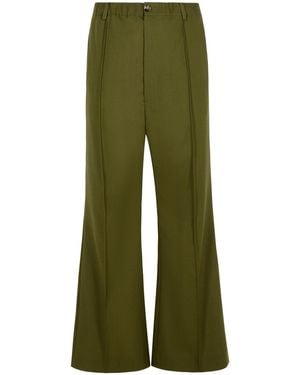 Marni Green Virgin Wool Pants Met Gestikte Plooien - Groen