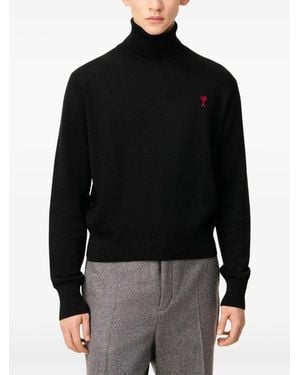 Ami Paris Pull Col Roule De Coeur - Black