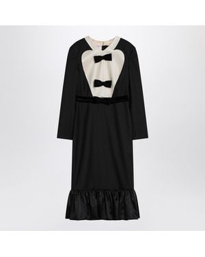 Valentino Midi Wool Dress With Bows - Black