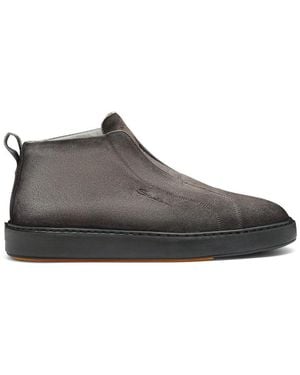 Santoni Graue Wildleder-Sneakers Mit Orangefarbenem Akzent