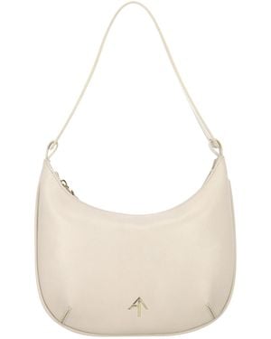 MANU Atelier Mini Hobo Tasche Aus Beigem Leder - Weiß