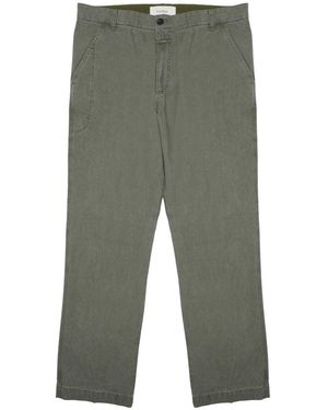 Closed Cotton Straight-Leg Trousers - Green