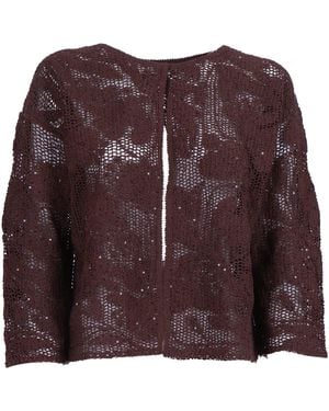 Kangra Cashmere Sequin Cornely Embroidery Mandarin Collar Sweater Cotton Polyamide Crewneck - Purple