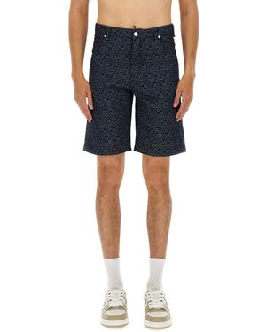 Fendi Ff Jacquard Denim Shorts - Blue