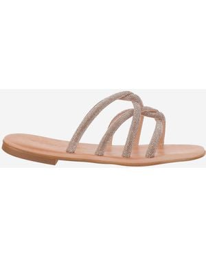 Kima Leather Sandals With Rhinestones - Natural