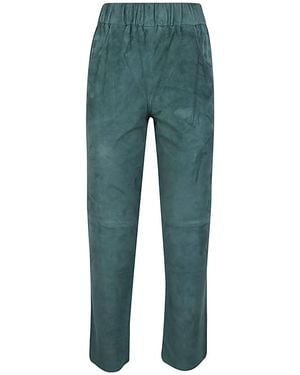 Via Masini 80 Elastic Waist Suede Trousers - Green