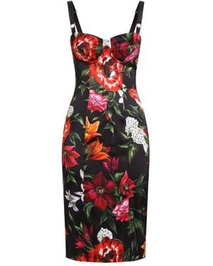 Dolce & Gabbana Satin -geprinte Jurk - Rood