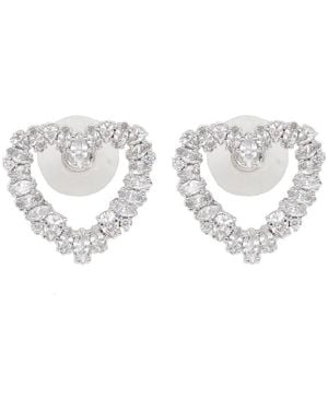 Self-Portrait Crystal Heart Stud Earrings - Metallic