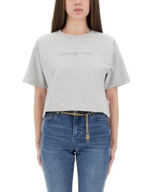 MICHAEL Michael Kors Cropped T-Shirt With Embossed Logo - Gray