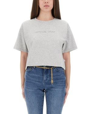 MICHAEL Michael Kors Michael Door Michael Kors Bijgesneden T -shirt Met Reliëf Logo - Grijs