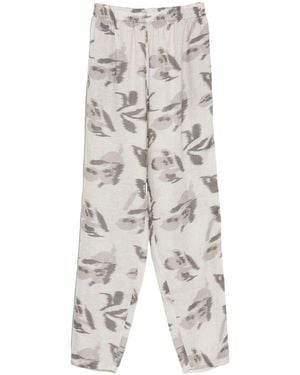Emporio Armani Printed Linen Trousers - White