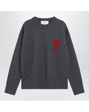 Ami Paris Dark Ami De Coeur Jumper - Grey