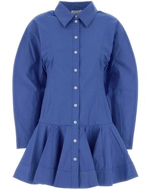 Ganni Cerulean Blue Stretch Poplin Mini Shirt Dress