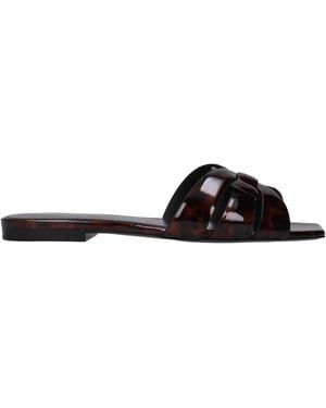 Saint Laurent Homenaje a para mujers Chanclas Y Zuecos Marrón/Natural Charol - Negro