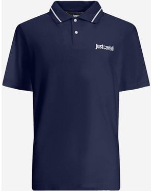 Just Cavalli Cotton Polo Shirt With Two Tone Collar And Logo - Blue