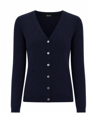 LA ROSE V Cardigan Cash/Silk Dark Blu - Blue