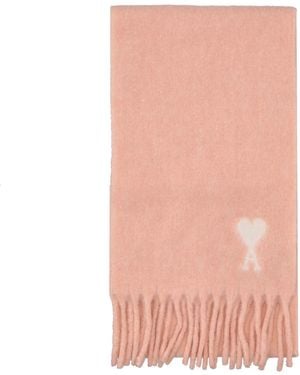 Ami Paris Echarpe De Coeur Ecru - Pink