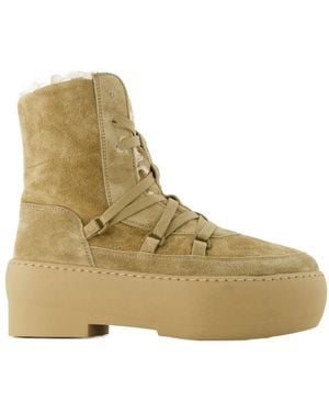 Gia Borghini Klobige Sohle Schnürstiefel in beige Leder - Natur