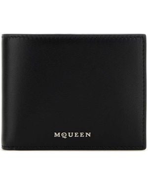 McQueen Leather Bifold Wallet With - Black