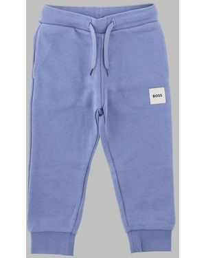 BOSS Boys Cotton-Blend Pants With Stretch Trimming - Blue