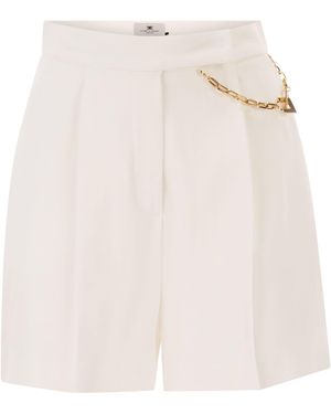 Elisabetta Franchi Gabardine Shorts With Jewelled Logo - White