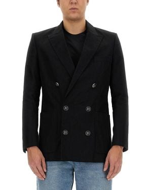 Balmain Double-Breasted Jacket With Peaked Lapels - Black