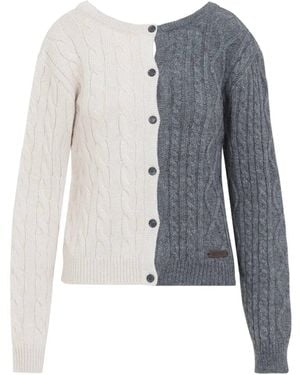 Moschino Two-Tone Cable Knit Sweater With Button-Down Front - Blau