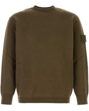 Stone Island Crew Neck Cotton Blend Knit Jumper - Green