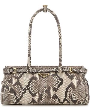 Prada Python Leather Medium Bonnie Shoulder Bag - Metallic