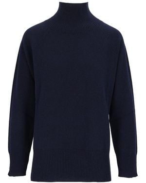 Kangra Cashmere Raglan Turtleneck Jumper With Side Slits - Blue