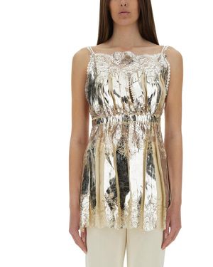 Rabanne Laminated Pleated Satin Top - Natural