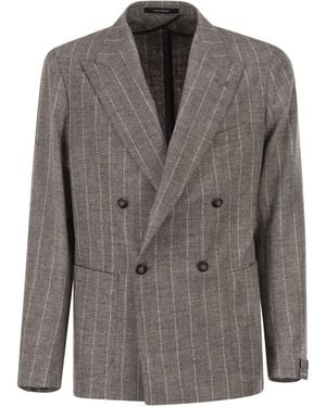 Tagliatore Zweireihige Jacke von aus Alpaka und Leinen - Grau