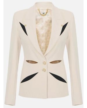 Elisabetta Franchi Two Tone Cut Out Jacket - Natural