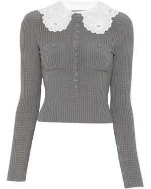 Self-Portrait Lace Collar Knit Top - Gray