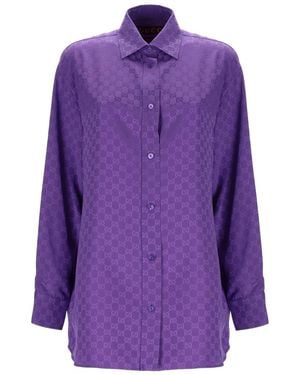 Gucci Gg Supreme Print Silk Shirt - Purple