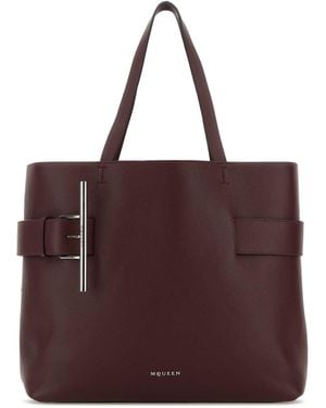 McQueen Tyrian Leather T-Bar Shopping Bag - Purple