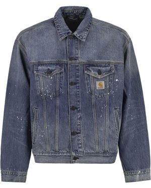 Carhartt Washed Denim Jacket With Paint Splatter Details - Blue