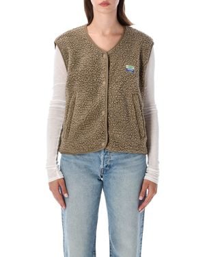 American Vintage Teddy Fleece Snap-Front Vest - Natural