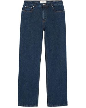 Ami Paris Wide Leg Denim Jeans - Blue