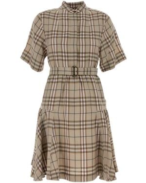Burberry Embroidered Viscose-Linen Dress - Natural