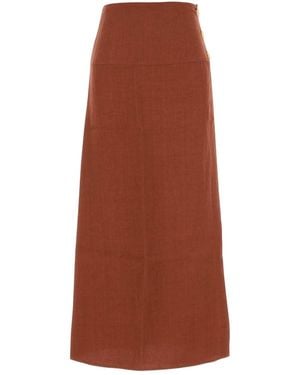 LeKasha Brick Linen Haifal Skirt - Brown