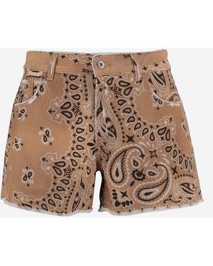 DON'T @ ME Short Cotton Jeans With Bandana Print - White