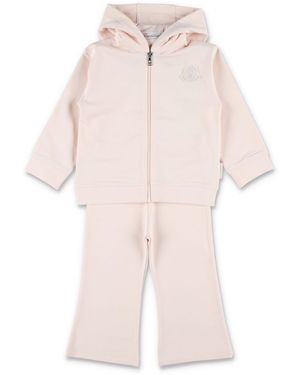 Moncler Girl Brushed Cotton Zip Hoodie Set With Wide-Leg Trousers - Pink