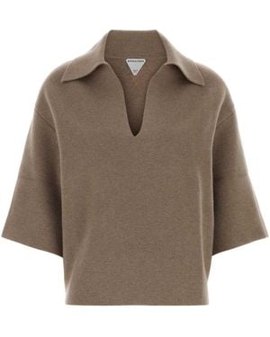 Bottega Veneta Cappuccino Cashmere Blend Polo Shirt - Brown