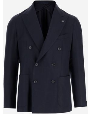 Tagliatore Double Breasted Stretch Wool Jacket - Blue
