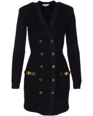Elisabetta Franchi Textured Knit Midi Dress With Double-Breaste - Schwarz